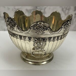 Vintage Silver-Plated Monteith Bowl - Lion Head Handles & Grapevine Detailing